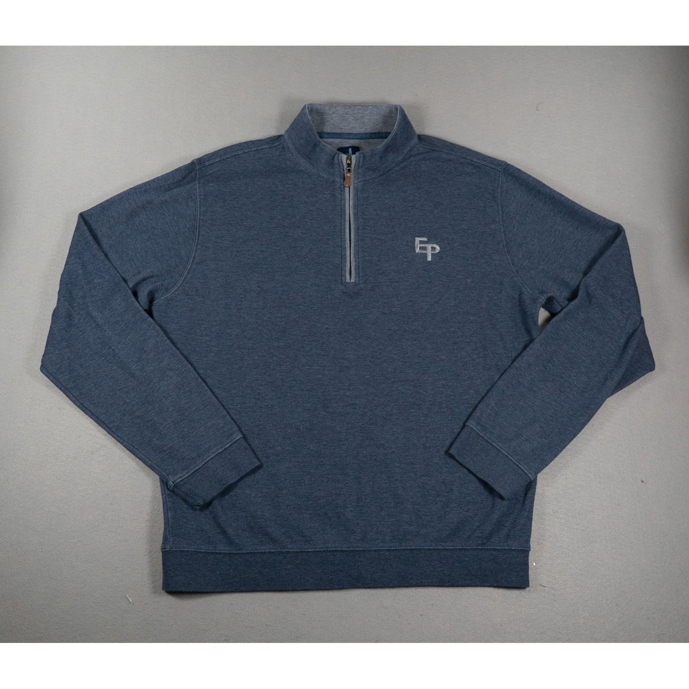 Johnnie-O Mens Pullover Quarter Zip EP Logo Blue Heathered Large Preppy Classic